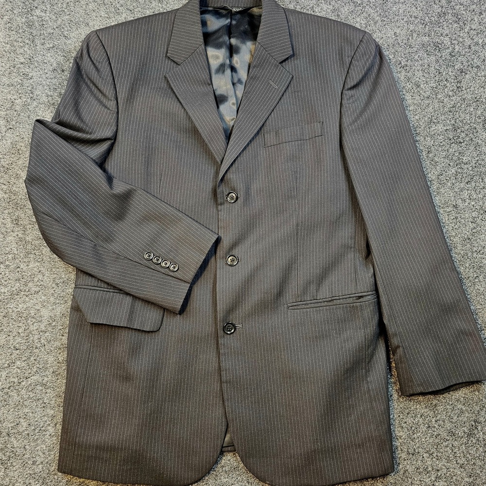 Jos A Bank 41R Black Pinstripe 100% Wool Sport Coat Blazer 3‎ Button Mens